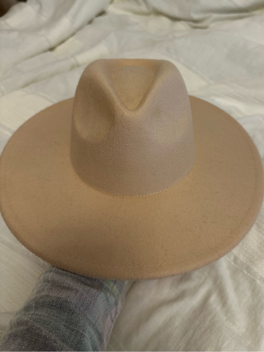 Women's Wide-Brim Felt Fedora Hat in Beige